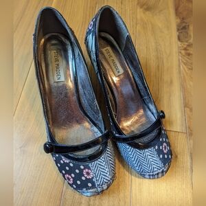 Steve Madden Women's Vyceroy Pump Shoes Black Floral Leather Kitten Heels 8.5M